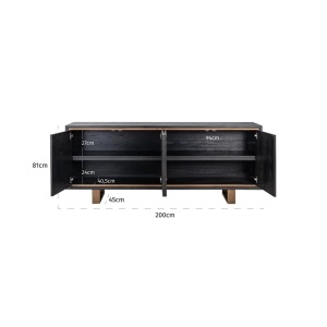 COMODA HUNTER, 200 CM, 7481, CU 4 USI, NEGRU RUSTIC, DIN FURNIR DE STEJAR SI METAL, RICHMOND INTERIORS - Img 3
