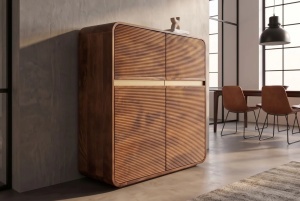 COMODA INALTA LIVING MONZA 120CM, REALIZATA DIN LEMN DE MANGO, DETALII AURII, CULOARE MARO/AURIU - Img 11