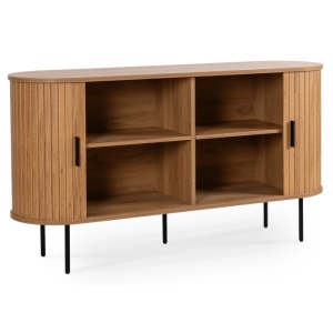 COMODA LIVING 140CM, ARTIM MEBLE, CU 2 USI GLISANTE SI SERTARE, REALIZATA DIN MDF, CULOARE STEJAR, STIL MODERN - Img 3