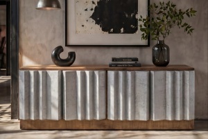 COMODA LIVING DEOSEBITA, ZALVERO 155CM, REALIZATA DIN LEMN DE MANGO SI METAL, ALUMINIU, CULOARE NATUR/ALUMINIU, INVICTA INTERIOR