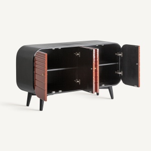 COMODA LIVING HAUT 152CM, REALIZATA DIN LEMN MASIV DE MANGO SI MDF, CULOARE ROSU LUCIOS, REALIZATA MANUAL - Img 3