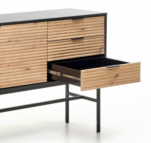 COMODA LIVING MURANO KM-1, 160X86 CM, STEJAR ARTISAN/NEGRU, DIN MDF FURNIRUIT SI METAL, STIL MODERN - Img 7