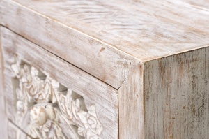 COMODA LIVING MYKONOS 105CM, REALIZATA DIN LEMN DE MANGO SI METAL, CULOARE ALB ANTICHIZAT, GINER Y COLOMER - Img 5