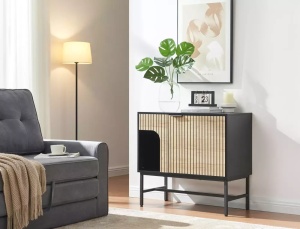 COMODA MAGO K3, STEJAR/NEGRU MAT, DIN PAL LAMINAT SI METAL, STIL MODERN