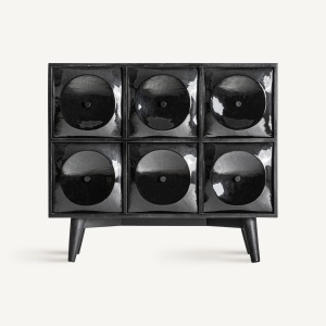 COMODA MODERNA RAULY 99CM, REALIZATA DIN LEMN DE MANGO SI MDF, CULOARE NEGRU LUCIOS, REALIZATA MANUAL - Img 2