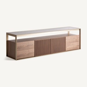 COMODA TV AISBY 200CM, LEMN DE FRASIN, STICLA SECURIZATA SI METAL, STIL CONTEMPORAN, VICAL HOME - Img 2