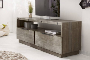 COMODA TV, FINCA 150CM, COD 40447, METAL SI LEMN PIN GRI, DESIGN INDUSTRIAL - Img 1