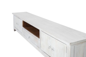 COMODA TV LAHORE 230CM, REALIZATA DIN LEMN DE MANGO SI METAL, CULOARE ALB ANTICHIZAT, GINER Y COLOMER - Img 4