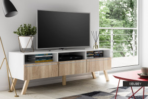 COMODA TV LAVELLO DE CULOARE ALBA/SONOMA 150CM DESIGN SCANDINAV - Img 4