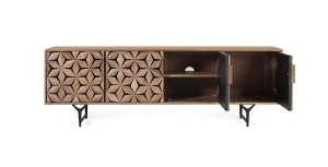 COMODA TV MYSORE 177CM, REALIZATA DIN LEMN DE MANGO SI METAL, CULOARE NATUR, GINER Y COLOMER - Img 3