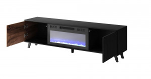 COMODA TV RANDOM RTV-K+SEMINEU, 180X52 CM, STEJAR WOTAN/NEGRU, DIN MDF FURNIRUIT, POLIPROPILENA SI METAL, STIL MODERN - Img 3