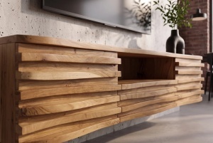 COMODA TV RELIEF 200CM, REALIZATA DIN LEMN MASIV DE SALCAM, MONTAJ PE PERETE, CULOARE NATUR, INVICTA INTERIOR - Img 9