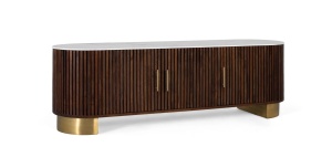 COMODA TV VARDIA 160CM, REALIZATA DIN LEMN DE MANGO SI METAL, CULOARE NUC/MARMURA, GINER Y COLOMER