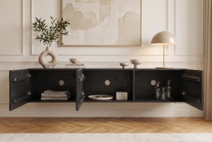 COMODA TV VULCANO, 160CM, 3D, REALIZAT DIN LEMN DE MANGO, CULOARE NEGRU, INVICTA INTERIOR - Img 4