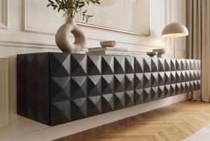 COMODA TV VULCANO, 160CM, 3D, REALIZAT DIN LEMN DE MANGO, CULOARE NEGRU, INVICTA INTERIOR - Img 14