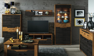 COMODA/VITRINA SHELVE 06 DIN PLACI LAMINATE DE CALITATE SI STICLA CU 6 USI CULOARE STEJAR - Img 3