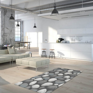 Covor 160x235 cm, maro/gri/model pietre, MENGA, 0000206694