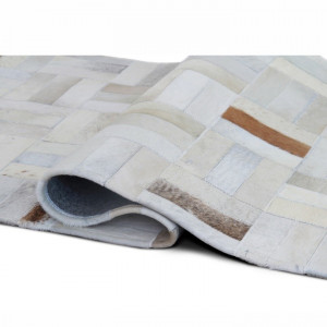 Covor de lux din piele, alb/gri/maro, patchwork, 140x200, PIELE DE VITĂ TIP 1, 0000188797 - Img 3