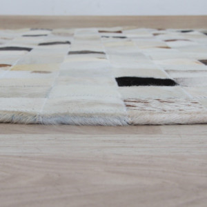 Covor de lux din piele, alb/gri/maro, patchwork, 200x200, PIELE DE VITĂ TIP 10, 0000188873 - Img 3