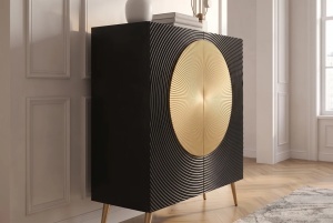 DULAP /BUFET LIVING AURUM 120CM, REALIZAT DIN LEMN DE MANGO SI PICIOARE DIN METAL, CULOARE NEGRU/AURIU - Img 5