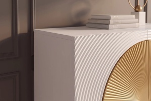 DULAP /BUFET LIVING AURUM 120CM, REALIZAT DIN LEMN DE MANGO SI PICIOARE DIN METAL, CULOARE ALB/AURIU - Img 3