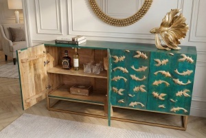 DULAP/BUFET LIVING, GOLDEN LAGOON 180CM, REALIZAT DIN LEMN DE MANGO 3D SI METAL, CULOARE TURCOAZ, ARTIM GROUP SELECTION - Img 7
