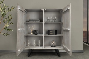 DULAP LIVING 120CM, HURRICANE, CULOARE GRI, DIN LEMN MASIV DE SALCAM, DESIGN 3D SI CADRUL DIN METAL - Img 3
