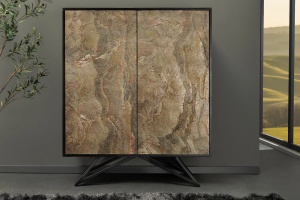 DULAP LIVING 120CM, MOUNTAIN SOUL, ASPECT DE PIATRA/MARO, DIN LEMN MASIV DE SALCAM SI FURNIR CU ASPECT DE PIATRA SI CADRUL DIN METAL