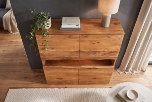 DULAP LIVING GRAND MANGO 120CM, REALIZAT DIN LEMN DE MANGO, LED CU TELECOMANDA, CULOARE NATUR/MARO - Img 6