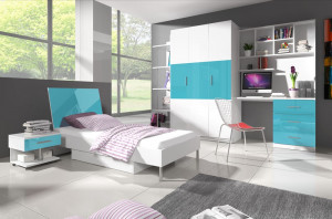 DULAP PENTRU CAMERA COPII RAJ3 KM ALB/TURCOAZ DESIGN MODERN 3D