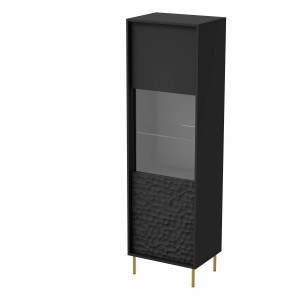 DULAP/VITRINA LIVING BULLET W-1, 185X55 CM, NEGRU/AURIU, MDF LAMINAT, PAL, STICLA SI METAL, STIL MODERN - Img 2