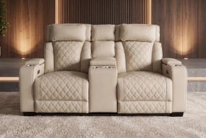 FOTOLIU CINEMA 2 LOCURI HOLLYWOOD, REGLABIL ELECTRIC, REALIZAT DIN PIELE ECO, CULOARE BEJ, INVICTA INTERIOR - Img 3
