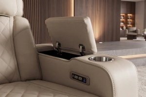 FOTOLIU CINEMA 2 LOCURI HOLLYWOOD, REGLABIL ELECTRIC, REALIZAT DIN PIELE ECO, CULOARE BEJ, INVICTA INTERIOR - Img 13