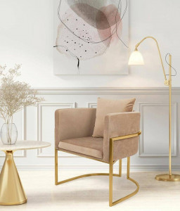 FOTOLIU CONFORTABIL CHLOE, KHAKI/AURIU, DIN CATIFEA SI METAL, STIL MODERN