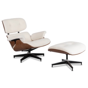 FOTOLIU CU TABURET LOUNGE, ARTIM, ALB BOUCLE, MATERIAL LEMNOS SI TEXTIL, STIL MODERN - Img 12