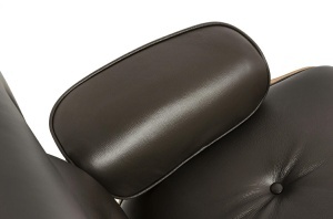 FOTOLIU CU TABURET LOUNGE HM, PIELE NATURALA ITALIANA SI LEMN, CULOARE NEGRU/MARO, STIL EAMES - Img 7