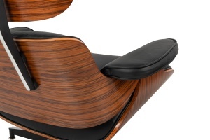 FOTOLIU CU TABURET LOUNGE HM, PIELE NATURALA ITALIANA SI LEMN DE NUC, CULOARE NEGRU/TRANDAFIR, STIL EAMES - Img 5