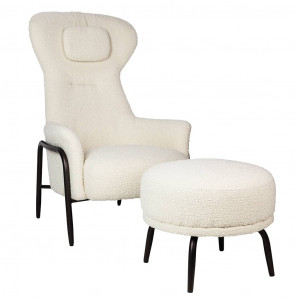 FOTOLIU CU TABURET, TEDDY GRAND, BEJ/NEGRU OPAL, CU TAPITERIE DIN TEXTIL PLUSAT, STIL MODERN - Img 4
