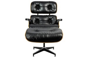 FOTOLIU DE RELAXARE DE LUX CU TABURET, ARTIM LOUNGE HM SOFT PREMIUM, REALIZAT PIELE NATURALA ITALIANA SI LEMN, CULOARE NEGRU/NUC, STIL EAMES - Img 2