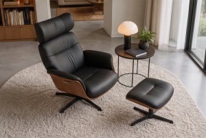 FOTOLIU ELEGANT DE RELAXARE ROTATIV, CU SPATAR REGLABIL, VOGUE, DIN METAL, FURNIR SI PIELE ECO, CULOARE MARO/NEGRU, INVICTA INTERIOR - Img 5
