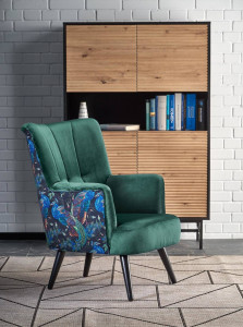 FOTOLIU PAGONI, VERDE INCHIS/MULTICOLOR/NEGRU, TAPITERIE DIN CATIFEA SI PICIOARE DIN METAL, STIL MODERN