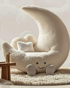 FOTOLIU PENTRU COPII MOON, ALB, CONFECTIONAT DIN TEXTIL, CU PERNA, STIL MODERN