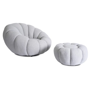 FOTOLIU ROTATIV CU POUF, ARTIM MEBLE, REALIZAT DIN MATERIAL TEXTIL BOUCLE GRI, STIL MODERN - Img 3