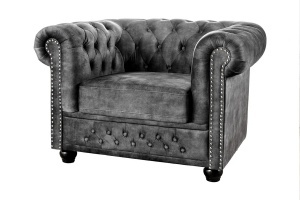 FOTOLIU STIL CHESTERFIELD, DIN LEMN SI TEXTIL FIN, CATIFEA, CULOARE GRI, INVICTA INTERIOR