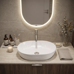LAVOAR PE BLAT CLEO 50CM REA, MATERIAL CERAMICA, DE CULOARE ALB - Img 3