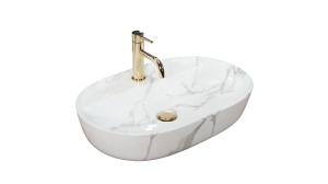 LAVOAR REA AURA, MARMO SHINY, 61 CM, EFECT DE MARMURA ALBA, DIN CERAMICA, CALITATE SUPERIOARA - Img 6