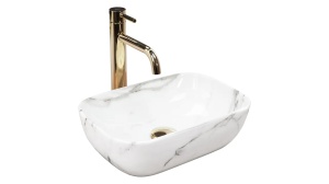 LAVOAR REA BELINDA MINI, SHINY AIAX, 36,5 CM, EFECT DE MARMURA ALBA, DIN CERAMICA, CALITATE SUPERIOARA - Img 6