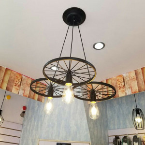 LUSTRA CU 3 BECURI CIRCLE INDUSTRIAL APP213-3CP, 140x30x18 cm, NEGRU, DIN METAL, STIL MODERN, TU - Img 2