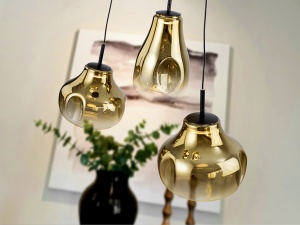 LUSTRA/PLAFONIERA ALEDIS, 40/220 CM, NEGRU MAT/AURIU, DIN METAL SI STICLA, STIL MODERN - Img 2