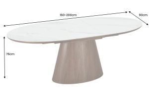 Masă de sufragerie QNIQUE, extensibilă de la 160 la 200 cm, aspect lemn de nuc închis, blat din marmură ceramică albă - Img 6